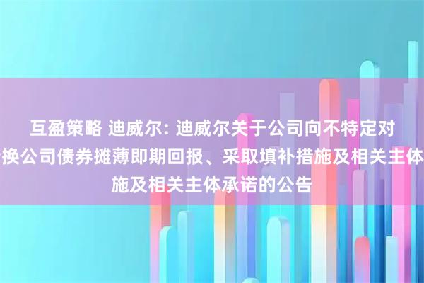 互盈策略 迪威尔: 迪威尔关于公司向不特定对象发行可转换公司债券摊薄即期回报、采取填补措施及相关主体承诺的公告
